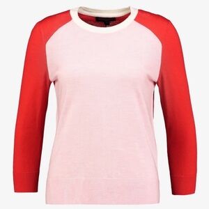 BANANA REPUBLIC Merino Wool Raglan Colorblock Sweater Pink Red Ivory Size M